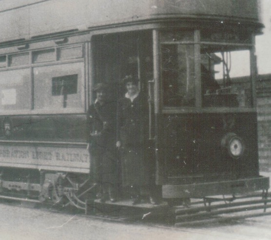 Darlington Corporation Light Railways Tram No 17 and female crew Great War