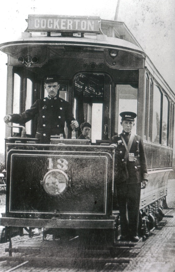 Darlington Corporation Light Railways Tram No 13 and crew
