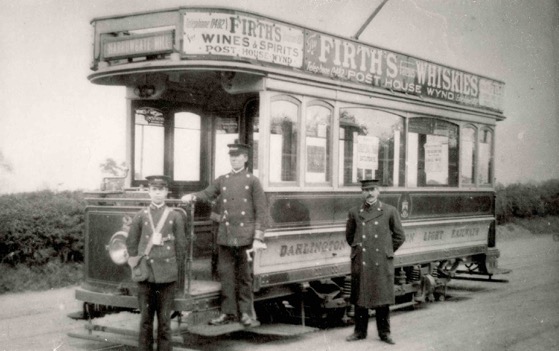 Darlington Corporation Light Railways Tram No 2 and crew