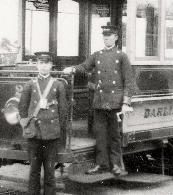Darlington Corporation Light Railways Tram No 2 and crew