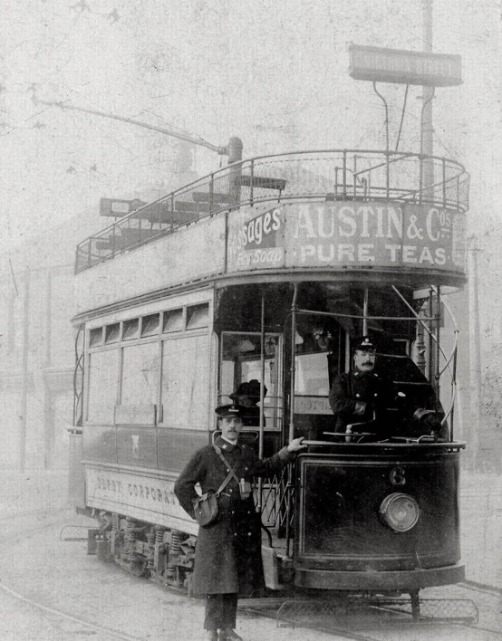 Derby Corporation Tramways Tram No 6 and crew circa 1907