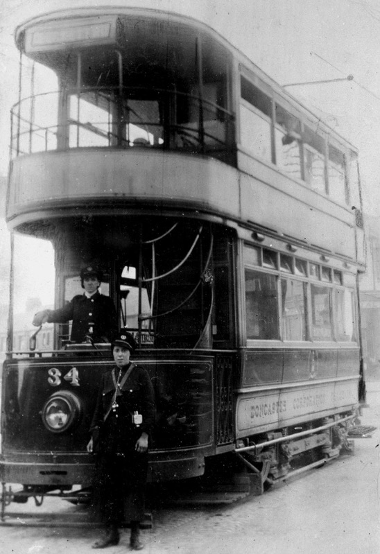 Doncaster Corporation Tramways Great War female crew with Tram No 34