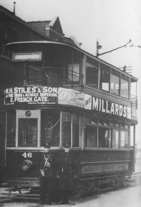 Doncaster Corporation Tramways Tram No 46 and crew Warmsworth