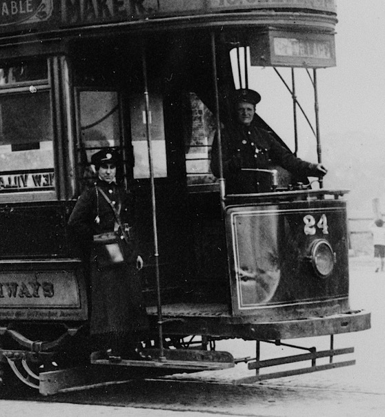 Doncaster Corporation Tramways Great War conductress and driver - Bentley