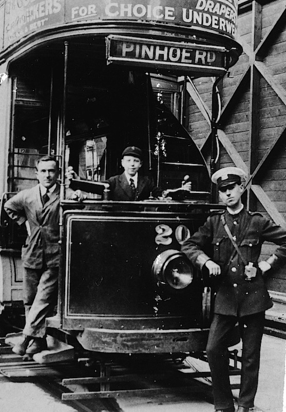 Exeter Corporation Tramways Tram No 20 and tram conductor