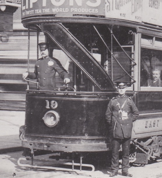 East Ham Corporation Tramways Tram No 19 and crew c1920