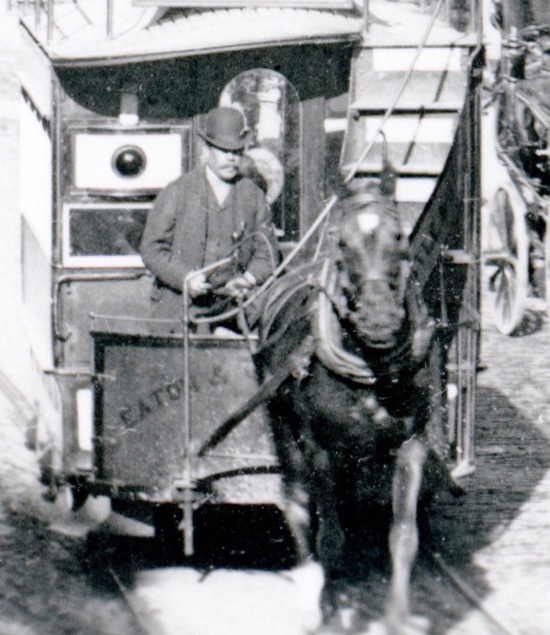 Chester Tramways Company horse tram in Eastgate and driver
