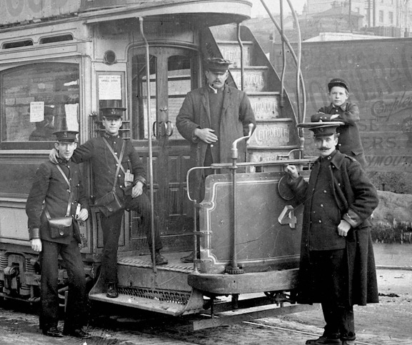Devonport and District Tramways Tram No 4 and crew at Pennycomequick