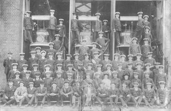 Devonport and District Tramways staff photo taken at the Milehouse Road depot