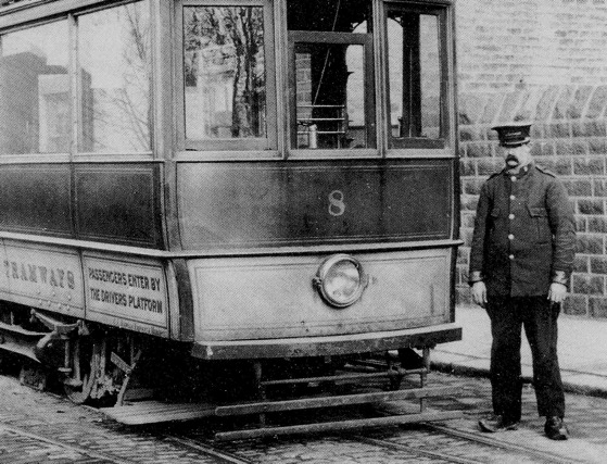 Glossop Tramways Tram No 8 and driver John Byrom