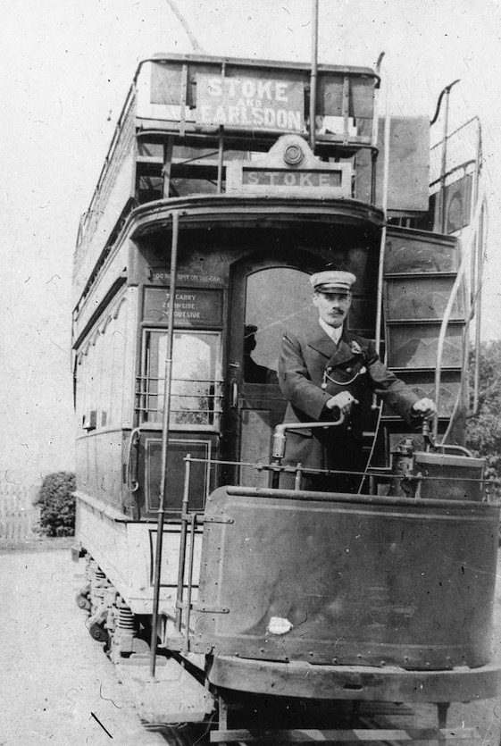 Coventry Electric Tramways tram driver and Tram No 35