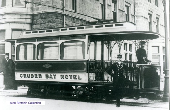 Cruden Bay Hotel tram and staff