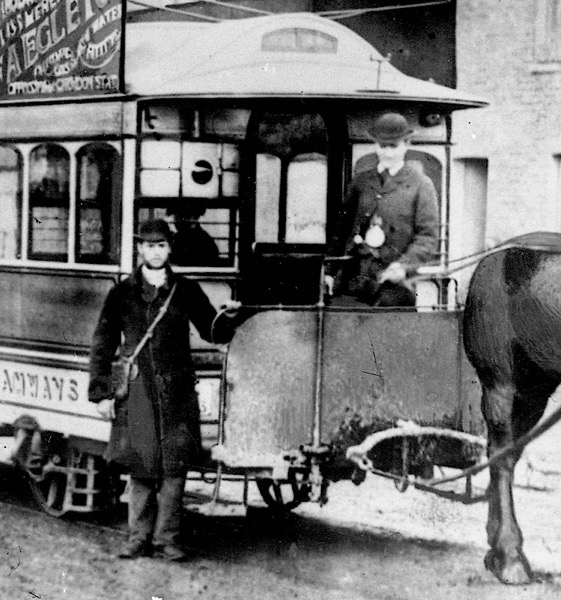 Croydon Tramways Company horse tram No 8 and crew