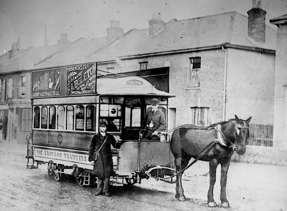 Croydon Tramways Company horse tram No 8 and crew