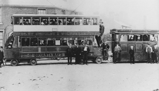 Dudley, Sedgley and Wolverhamton Tramways Kitson No 4 and Trailer No 5 at Fighting Cocks c1895