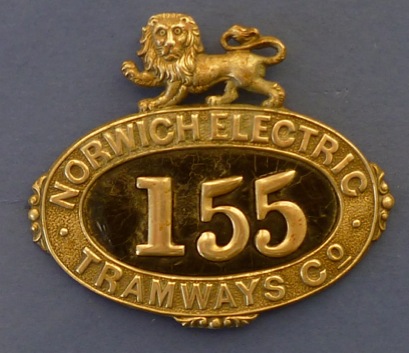Norwich Electric Tramways cap badge 155
