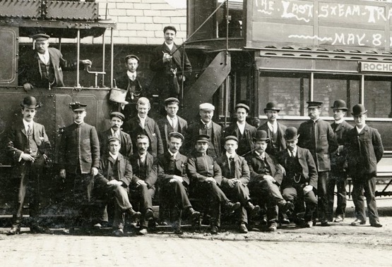 Rochdale Corporation Tramways steam tram and crewstaff 1905 Entwistle