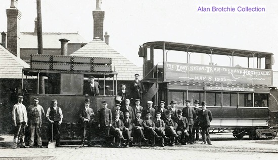 Rochdale Corporation Tramways steam tram and crewstaff 1905 Entwistle