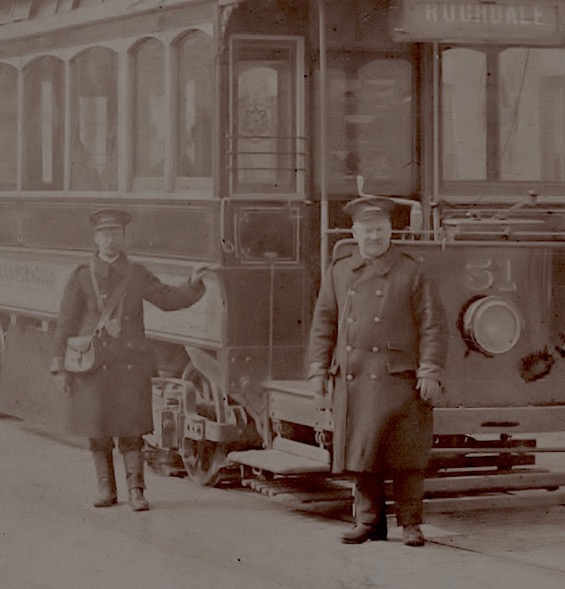 Rochdale Corporation Tramways tram No 51 and crew