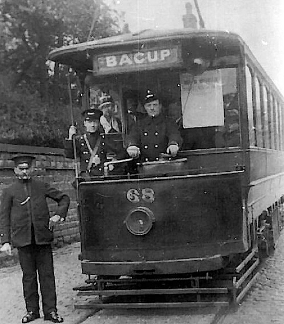 Rochdale Corporation Tramways crew and inspector with Tramcar No 68