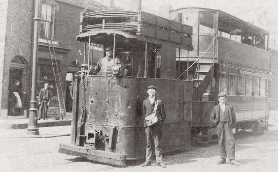 Rochdale Corporation Tramways steam tram and crew