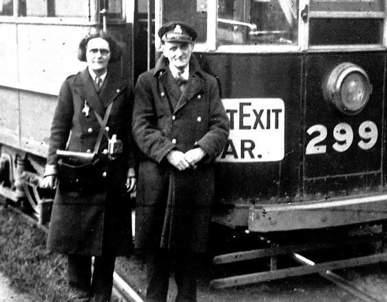 Newcastle Corporation Tramways conductress and motorman