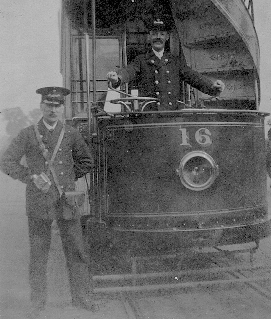 Northampton Corporation Tramways tram No 16 and crew
