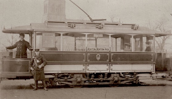 Oldham, Ashton and Hyde Electric Tramways Tram and crew