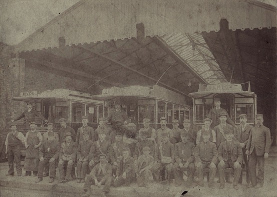 Oldham Ashton and Hyde Electric Tramways Tram depot staff photo 1899