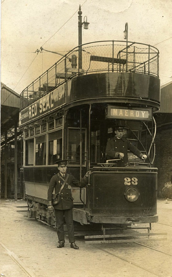 Rhondda Tramways Company Tram No 23 and crew, Troedyrhiw Rd, Porth