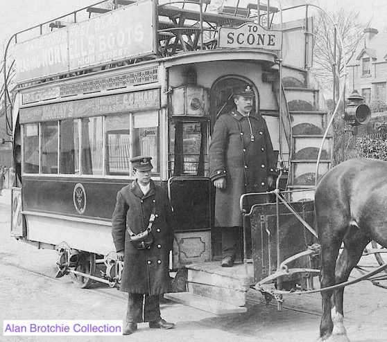 Perth Corporation Tramways Horse Tram No 1 and crew, driver John Bruce 
