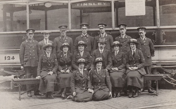 Sheffield Corporation Tramways Great War conductresses and Tram No 124