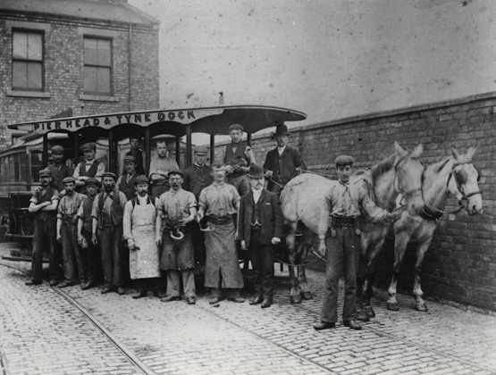South Shields Traamways and Carriage Company Victoria rd tram depot and staff 1890s