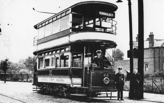 Stalybridge, Hyde, Mossley and Dukinfield Tram No 64 and crew