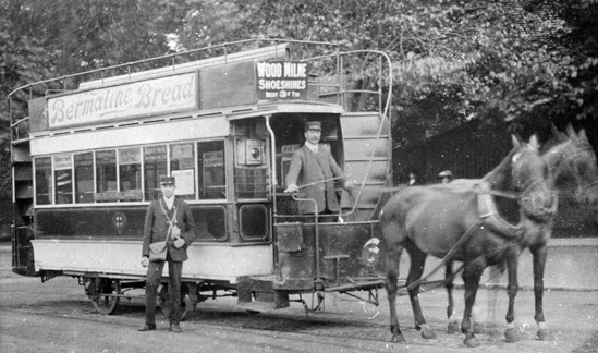 York Corporation Tramways horse tram No 6 and crew at the Mount