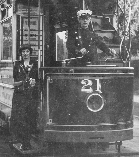 York Corporation Tramways Tram No 21 with Great War conductress at Dringhouses