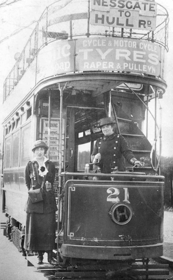 York Corporation Tramways Tram No 21 and Great War lady conductor and driver