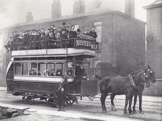 Salford Corporation Tramways horse Tram W27 and crew