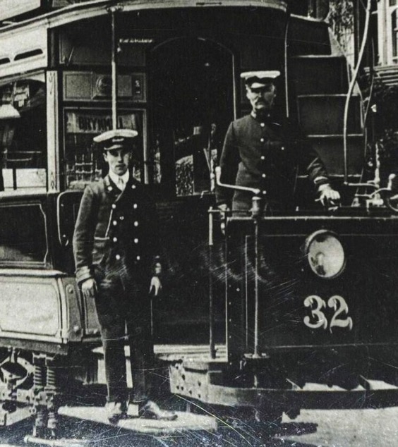 Swansea Tramways tram conductor and motorman in 1907