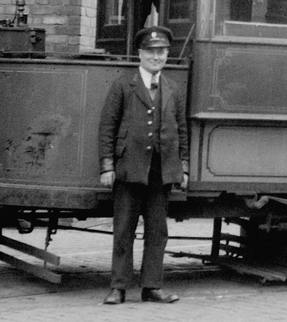 Swansea Tramways motorman at St Helens St depot