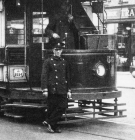Walthamstow Corporation Tramways motorman and Tramcar No 55