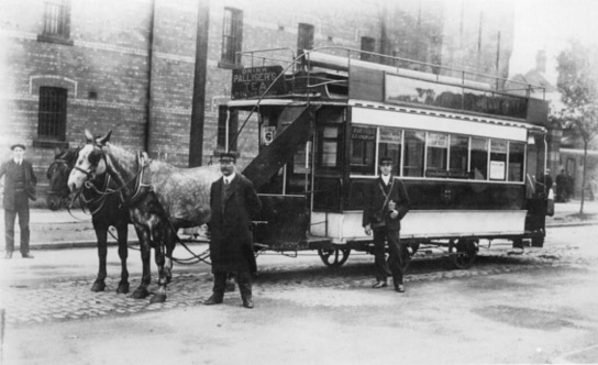 City of York Tramways horse tram and crew outside Imphal Barracks on Fulford Rd