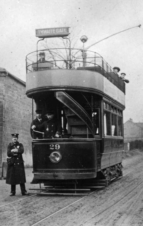 Wakefield and District Light Railway Tram No 29 and crew 1904