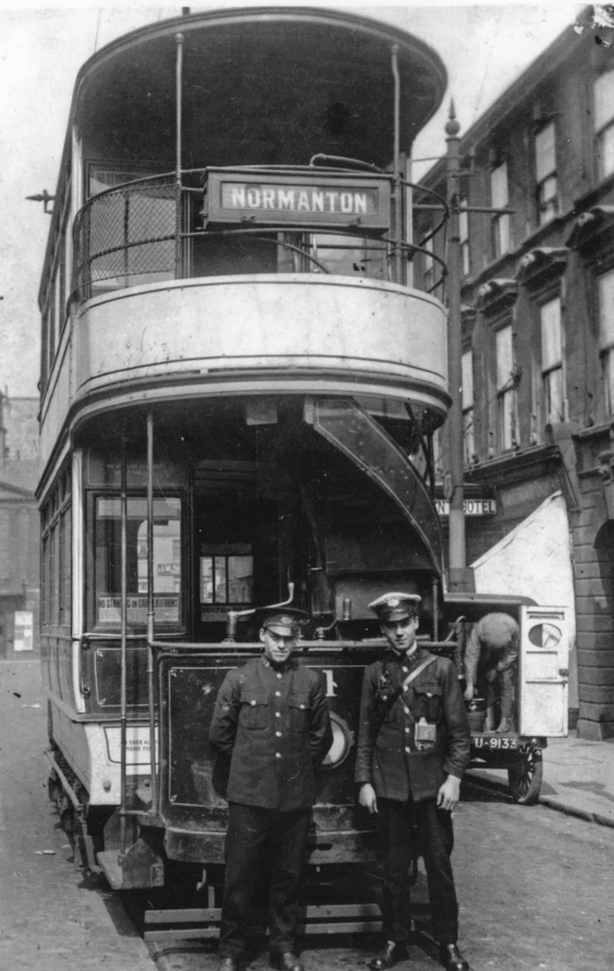 Yorkshire West Riding Electric Tramways Tram No 21? and crew Pontefract