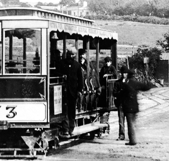 Upper Douglas Tramway Tramcar and crew 1896