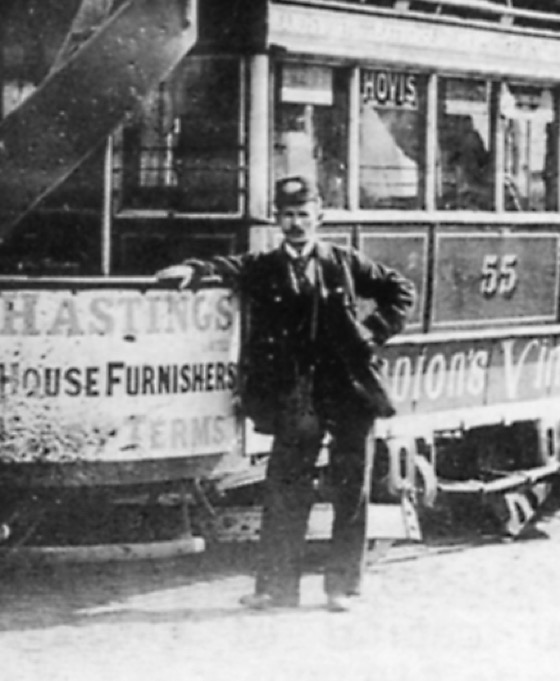 South London Tramways Company tram conductor