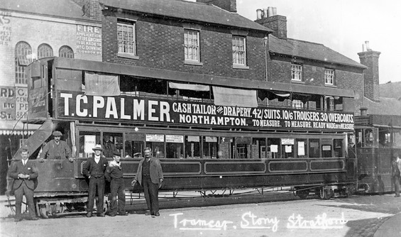 Wolverton and Stony Stratford Steam tram and trailer outside the Foresters Arms
