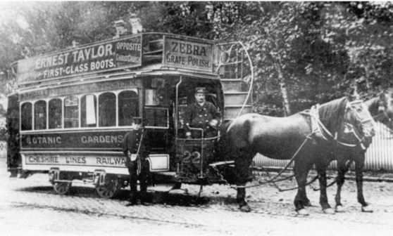 Another photograph taken outside the Botanic Gardens terminus, this time with Horsecar No 22 â€” photo undated, but probably taken in the 1890s. Photo courtesy of the Tramways and Light Railway Society.