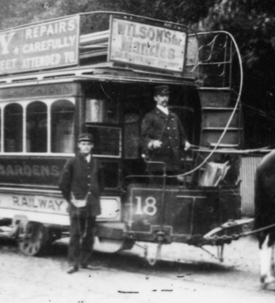 Southport Tramways Company horse tram No 18 and crew