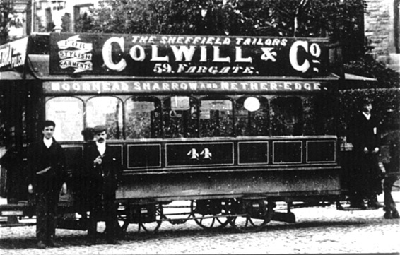 Sheffield Tramways Company Horse Car No 44 and crew at Nether Edge